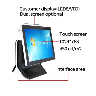 2020 Professional Made in China Great Win7 J1900 15 polegadas All in One Touch Screen Retail Cash Register POS System